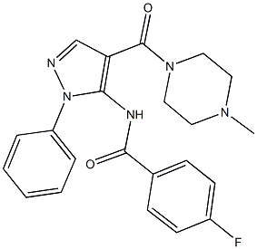 4-fluoro-N-{4-[(4-methyl-1-piperazinyl)carbonyl]-1-phenyl-1H-pyrazol-5-yl}benzamide Struktur