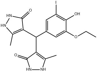 4-[(3-ethoxy-4-hydroxy-5-iodophenyl)(5-hydroxy-3-methyl-1H-pyrazol-4-yl)methyl]-3-methyl-1H-pyrazol-5-ol Struktur