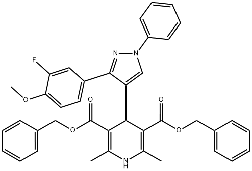 dibenzyl 4-[3-(3-fluoro-4-methoxyphenyl)-1-phenyl-1H-pyrazol-4-yl]-2,6-dimethyl-1,4-dihydropyridine-3,5-dicarboxylate Struktur