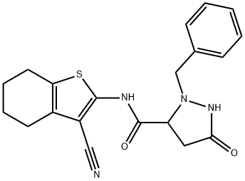 2-benzyl-N-(3-cyano-4,5,6,7-tetrahydro-1-benzothien-2-yl)-5-oxo-3-pyrazolidinecarboxamide Struktur