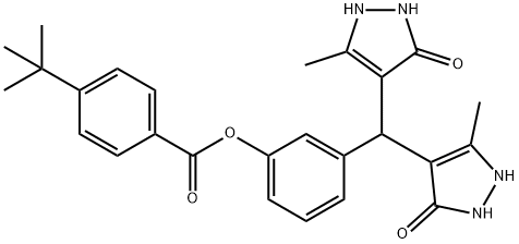 3-[bis(5-hydroxy-3-methyl-1H-pyrazol-4-yl)methyl]phenyl 4-tert-butylbenzoate Struktur