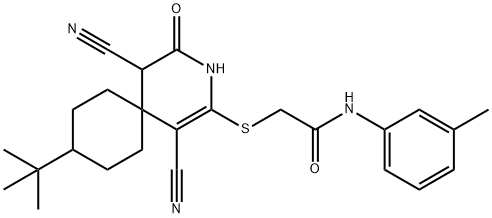 2-[(9-tert-butyl-1,5-dicyano-4-oxo-3-azaspiro[5.5]undec-1-en-2-yl)sulfanyl]-N-(3-methylphenyl)acetamide Struktur