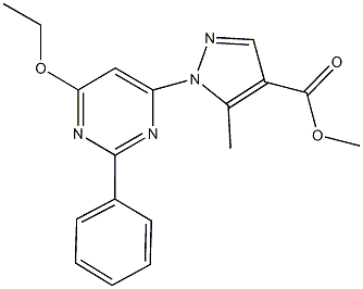 methyl 1-(6-ethoxy-2-phenyl-4-pyrimidinyl)-5-methyl-1H-pyrazole-4-carboxylate Struktur