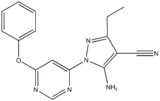 5-amino-3-ethyl-1-(6-phenoxy-4-pyrimidinyl)-1H-pyrazole-4-carbonitrile Struktur