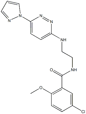 5-chloro-2-methoxy-N-(2-{[6-(1H-pyrazol-1-yl)-3-pyridazinyl]amino}ethyl)benzamide Struktur