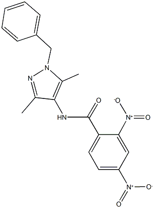 N-(1-benzyl-3,5-dimethyl-1H-pyrazol-4-yl)-2,4-bisnitrobenzamide Struktur