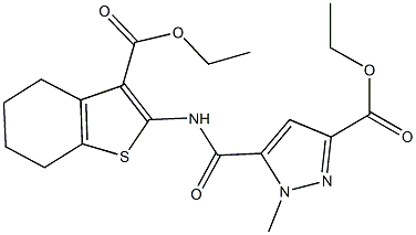 ethyl 5-({[3-(ethoxycarbonyl)-4,5,6,7-tetrahydro-1-benzothien-2-yl]amino}carbonyl)-1-methyl-1H-pyrazole-3-carboxylate Struktur