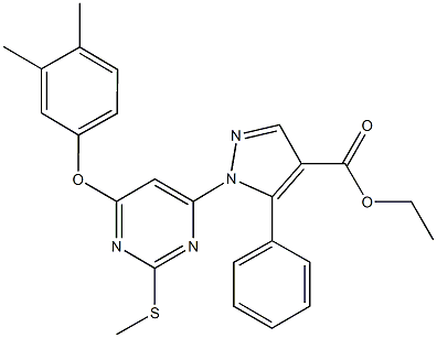 ethyl 1-[6-(3,4-dimethylphenoxy)-2-(methylsulfanyl)-4-pyrimidinyl]-5-phenyl-1H-pyrazole-4-carboxylate Struktur