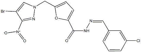 5-({4-bromo-3-nitro-1H-pyrazol-1-yl}methyl)-N'-(3-chlorobenzylidene)-2-furohydrazide Struktur