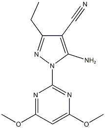 5-amino-1-(4,6-dimethoxy-2-pyrimidinyl)-3-ethyl-1H-pyrazole-4-carbonitrile Struktur