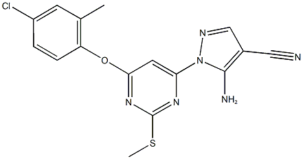 5-amino-1-[6-(4-chloro-2-methylphenoxy)-2-(methylthio)pyrimidin-4-yl]-1H-pyrazole-4-carbonitrile Struktur