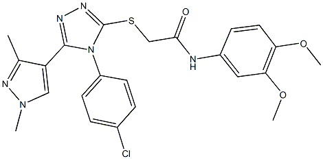 2-{[4-(4-chlorophenyl)-5-(1,3-dimethyl-1H-pyrazol-4-yl)-4H-1,2,4-triazol-3-yl]sulfanyl}-N-(3,4-dimethoxyphenyl)acetamide Struktur