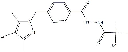 2-bromo-N'-{4-[(4-bromo-3,5-dimethyl-1H-pyrazol-1-yl)methyl]benzoyl}-2-methylpropanohydrazide Struktur