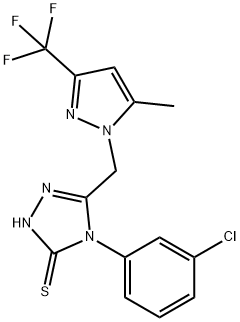 4-(3-chlorophenyl)-5-{[5-methyl-3-(trifluoromethyl)-1H-pyrazol-1-yl]methyl}-4H-1,2,4-triazol-3-yl hydrosulfide Struktur