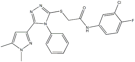 N-(3-chloro-4-fluorophenyl)-2-{[5-(1,5-dimethyl-1H-pyrazol-3-yl)-4-phenyl-4H-1,2,4-triazol-3-yl]sulfanyl}acetamide Struktur