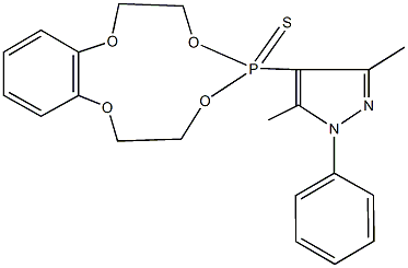 3,5-dimethyl-1-phenyl-4-(5-sulfido-2,3,7,8-tetrahydro-1,4,6,9,5-benzotetraoxaphosphacycloundecin-5-yl)-1H-pyrazole Struktur