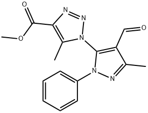 methyl 1-(4-formyl-3-methyl-1-phenyl-1H-pyrazol-5-yl)-5-methyl-1H-1,2,3-triazole-4-carboxylate Struktur