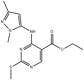 ethyl 4-[(1,3-dimethyl-1H-pyrazol-5-yl)amino]-2-(methylsulfanyl)-5-pyrimidinecarboxylate Struktur