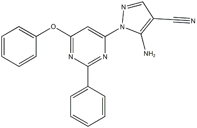 5-amino-1-(6-phenoxy-2-phenyl-4-pyrimidinyl)-1H-pyrazole-4-carbonitrile Struktur