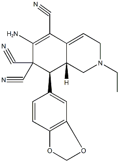 6-amino-8-(1,3-benzodioxol-5-yl)-2-ethyl-2,3,8,8a-tetrahydroisoquinoline-5,7,7(1H)-tricarbonitrile Struktur