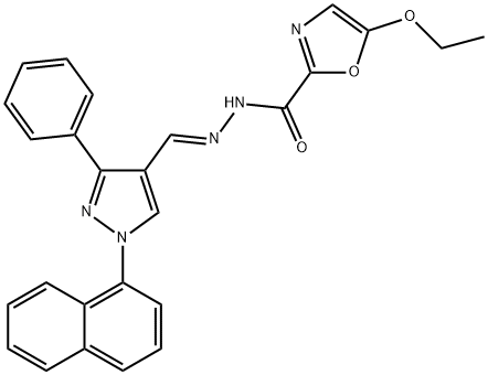 5-ethoxy-N'-{[1-(1-naphthyl)-3-phenyl-1H-pyrazol-4-yl]methylene}-1,3-oxazole-2-carbohydrazide Struktur