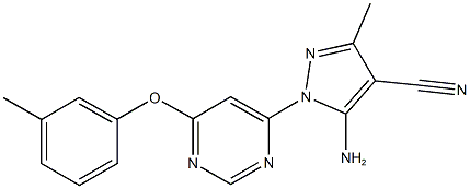 5-amino-3-methyl-1-[6-(3-methylphenoxy)-4-pyrimidinyl]-1H-pyrazole-4-carbonitrile Struktur