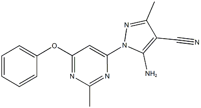 5-amino-3-methyl-1-(2-methyl-6-phenoxy-4-pyrimidinyl)-1H-pyrazole-4-carbonitrile Struktur