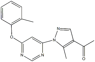 1-{5-methyl-1-[6-(2-methylphenoxy)-4-pyrimidinyl]-1H-pyrazol-4-yl}ethanone Struktur