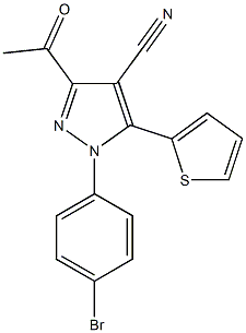 3-acetyl-1-(4-bromophenyl)-5-(2-thienyl)-1H-pyrazole-4-carbonitrile Struktur