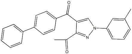 1-[4-([1,1'-biphenyl]-4-ylcarbonyl)-1-(3-methylphenyl)-1H-pyrazol-3-yl]ethanone Struktur