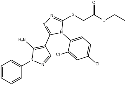 ethyl {[5-(5-amino-1-phenyl-1H-pyrazol-4-yl)-4-(2,4-dichlorophenyl)-4H-1,2,4-triazol-3-yl]sulfanyl}acetate Struktur