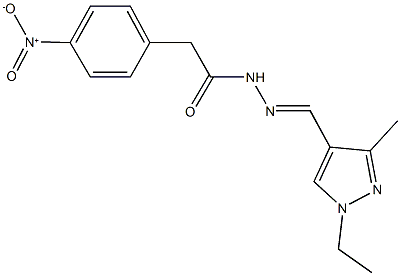 N'-[(1-ethyl-3-methyl-1H-pyrazol-4-yl)methylene]-2-{4-nitrophenyl}acetohydrazide Struktur