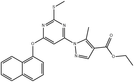 ethyl 5-methyl-1-[2-(methylsulfanyl)-6-(1-naphthyloxy)-4-pyrimidinyl]-1H-pyrazole-4-carboxylate Struktur