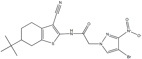 2-{4-bromo-3-nitro-1H-pyrazol-1-yl}-N-(6-tert-butyl-3-cyano-4,5,6,7-tetrahydro-1-benzothien-2-yl)acetamide Struktur