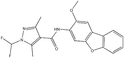 1-(difluoromethyl)-N-(2-methoxydibenzo[b,d]furan-3-yl)-3,5-dimethyl-1H-pyrazole-4-carboxamide Struktur