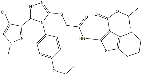 isopropyl 2-[({[5-(4-chloro-1-methyl-1H-pyrazol-3-yl)-4-(4-ethoxyphenyl)-4H-1,2,4-triazol-3-yl]sulfanyl}acetyl)amino]-4,5,6,7-tetrahydro-1-benzothiophene-3-carboxylate Struktur