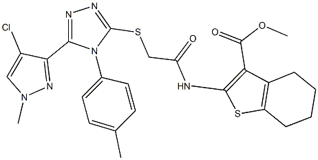 methyl 2-[({[5-(4-chloro-1-methyl-1H-pyrazol-3-yl)-4-(4-methylphenyl)-4H-1,2,4-triazol-3-yl]sulfanyl}acetyl)amino]-4,5,6,7-tetrahydro-1-benzothiophene-3-carboxylate Struktur