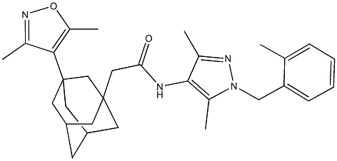 2-[3-(3,5-dimethyl-4-isoxazolyl)-1-adamantyl]-N-[3,5-dimethyl-1-(2-methylbenzyl)-1H-pyrazol-4-yl]acetamide Struktur