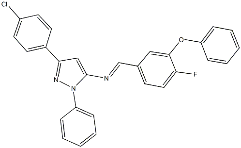 N-[3-(4-chlorophenyl)-1-phenyl-1H-pyrazol-5-yl]-N-(4-fluoro-3-phenoxybenzylidene)amine Struktur