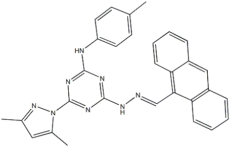 9-anthracenecarbaldehyde [4-(3,5-dimethyl-1H-pyrazol-1-yl)-6-(4-toluidino)-1,3,5-triazin-2-yl]hydrazone Struktur