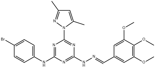 3,4,5-trimethoxybenzaldehyde [4-(4-bromoanilino)-6-(3,5-dimethyl-1H-pyrazol-1-yl)-1,3,5-triazin-2-yl]hydrazone Struktur