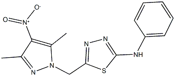 2-anilino-5-({4-nitro-3,5-dimethyl-1H-pyrazol-1-yl}methyl)-1,3,4-thiadiazole Struktur