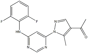 1-{1-[6-(2,6-difluoroanilino)-4-pyrimidinyl]-5-methyl-1H-pyrazol-4-yl}ethanone Struktur