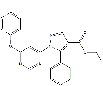 ethyl 1-[2-methyl-6-(4-methylphenoxy)-4-pyrimidinyl]-5-phenyl-1H-pyrazole-4-carboxylate Struktur