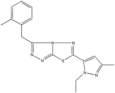 6-(1-ethyl-3-methyl-1H-pyrazol-5-yl)-3-(2-methylbenzyl)[1,2,4]triazolo[3,4-b][1,3,4]thiadiazole Struktur