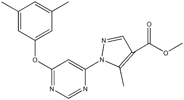 methyl 1-[6-(3,5-dimethylphenoxy)-4-pyrimidinyl]-5-methyl-1H-pyrazole-4-carboxylate Struktur