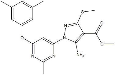 methyl 5-amino-1-[6-(3,5-dimethylphenoxy)-2-methyl-4-pyrimidinyl]-3-(methylsulfanyl)-1H-pyrazole-4-carboxylate Struktur