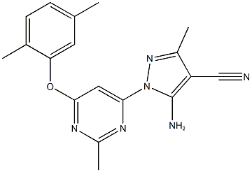 5-amino-1-[6-(2,5-dimethylphenoxy)-2-methyl-4-pyrimidinyl]-3-methyl-1H-pyrazole-4-carbonitrile Struktur