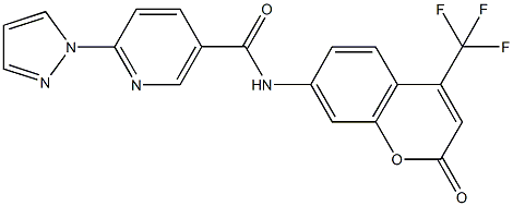 N-[2-oxo-4-(trifluoromethyl)-2H-chromen-7-yl]-6-(1H-pyrazol-1-yl)nicotinamide Struktur