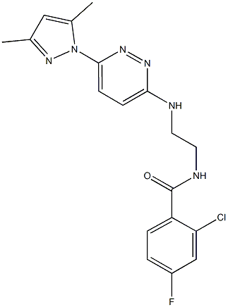 2-chloro-N-(2-{[6-(3,5-dimethyl-1H-pyrazol-1-yl)-3-pyridazinyl]amino}ethyl)-4-fluorobenzamide Struktur